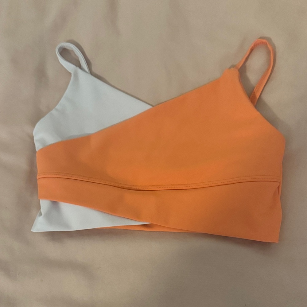 Five the Label Peachy-Orange and White Asymmetrical Sports Bra